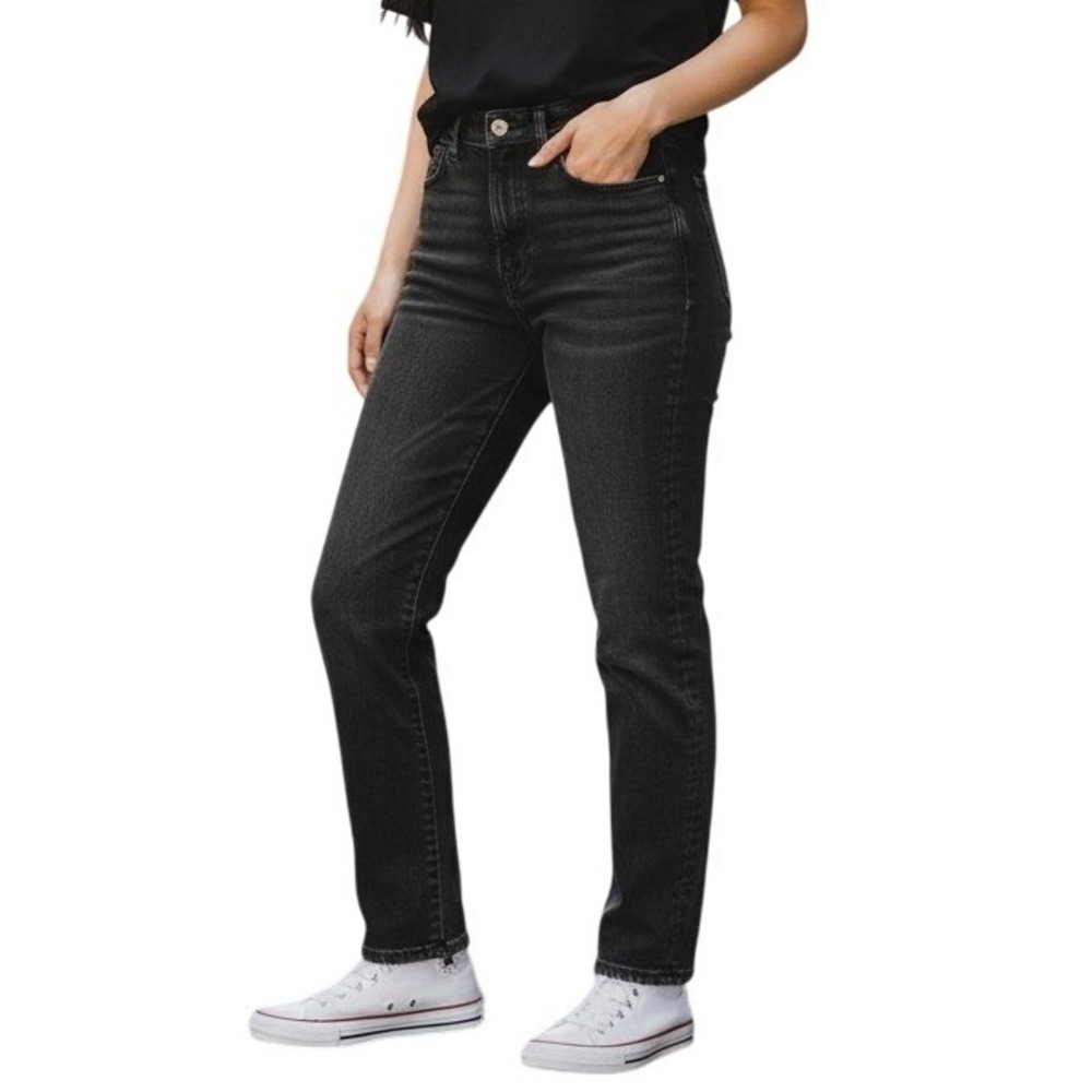 ana a new approach Womens Black High Rise Straight Leg Jeans Size 10